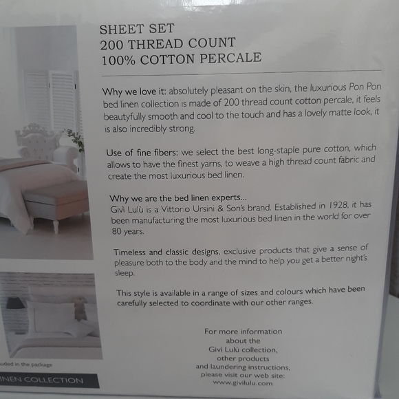 *Givi Lulu King Italian Cotton Percale Pon Pon Sheet Set - Picture 3 of 9